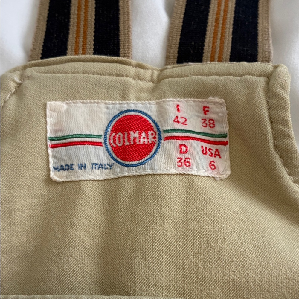 Vtg Colmar Women's Ski Pants Jumpsuits with Striped Suspenders Beige Size 6 - Picture 4 of 16